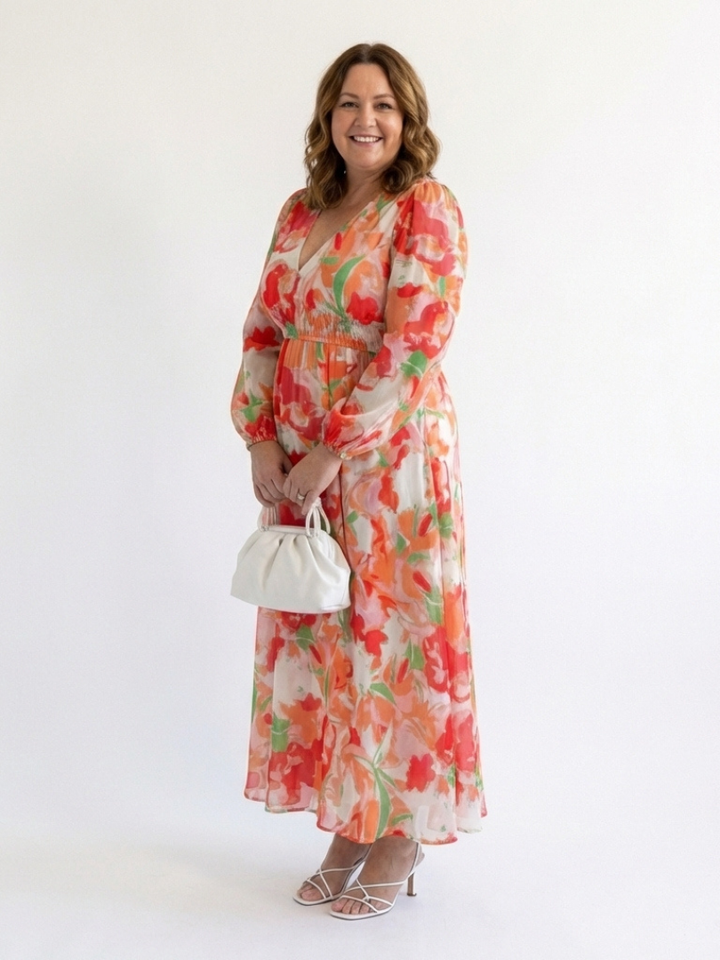 Elysia | Elegantes Blumenmuster Maxikleid Sommer mit langen Ärmeln für stilvolle Anlässe 5