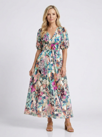 Stefanie | Stilvolles Midi-Kleid mit Blumenmuster und V-Ausschnitt