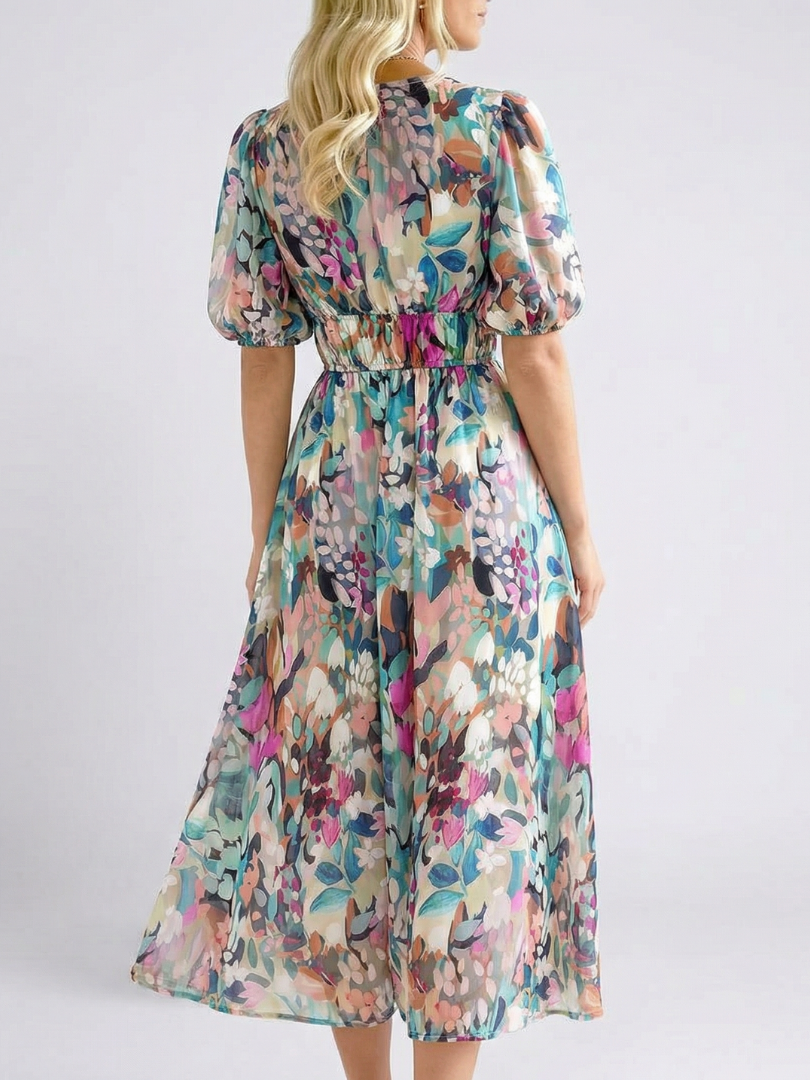 Elysia | Florales, Elegantes Midikleid mit V-Ausschnitt für Festliche Anlässe – Hochzeitsgast Kleid Damen 1