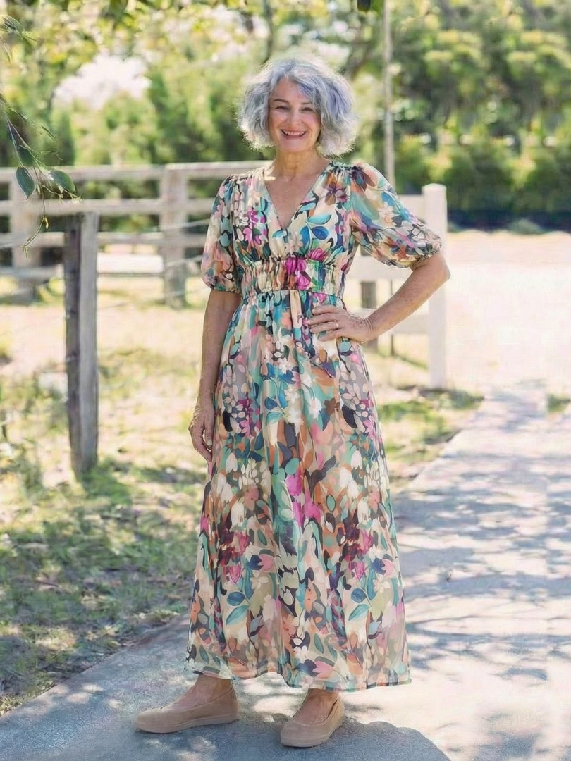 Elysia | Florales, Elegantes Midikleid mit V-Ausschnitt für Festliche Anlässe – Hochzeitsgast Kleid Damen 3