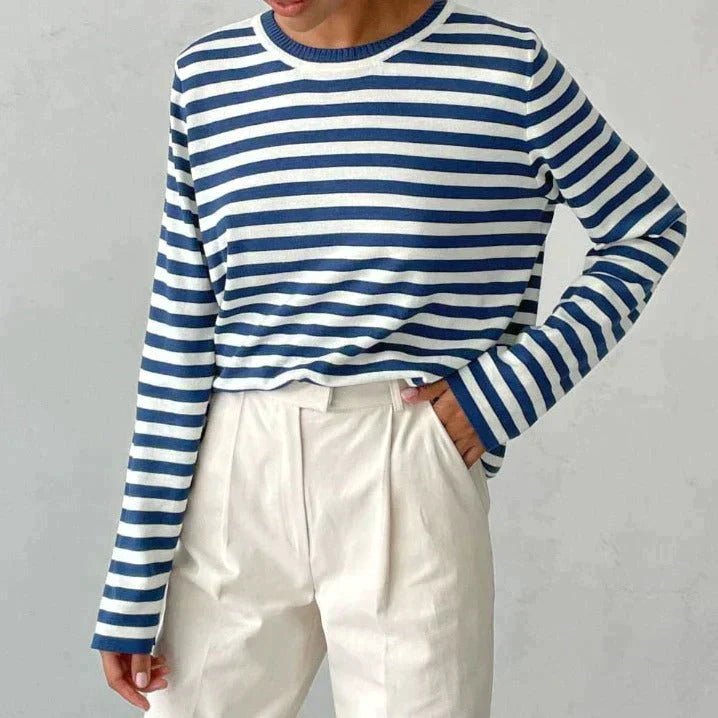 Evelyn | Damen-Langarmpullover mit maritim gestreiftem Muster und lockerer Passform 8