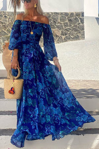 Lara | Romantisches Schulterfreies Maxikleid Mit Blumenmuster