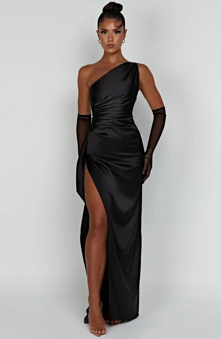 Fiona | Elegantes, Gerafftes &amp; Asymmetrisches Damen-Maxikleid 11