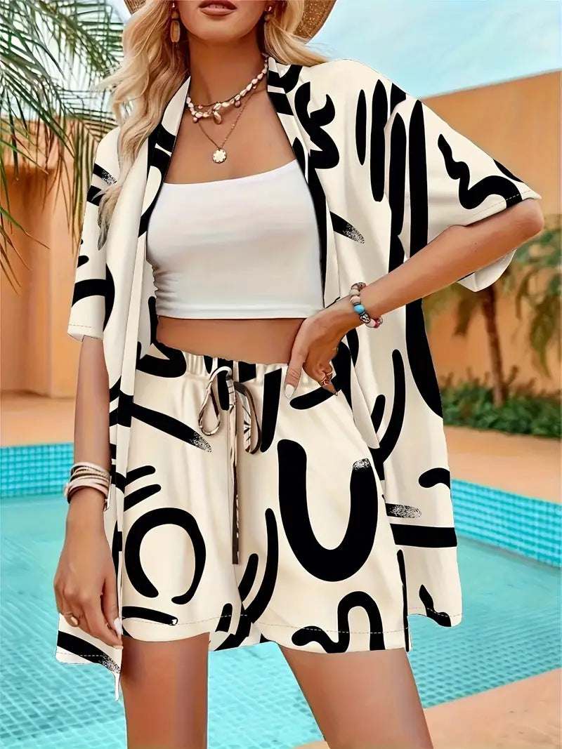 Galia | Atmungsaktives, Leichtes Kimono-Set mit Blumenmuster und Shorts 4