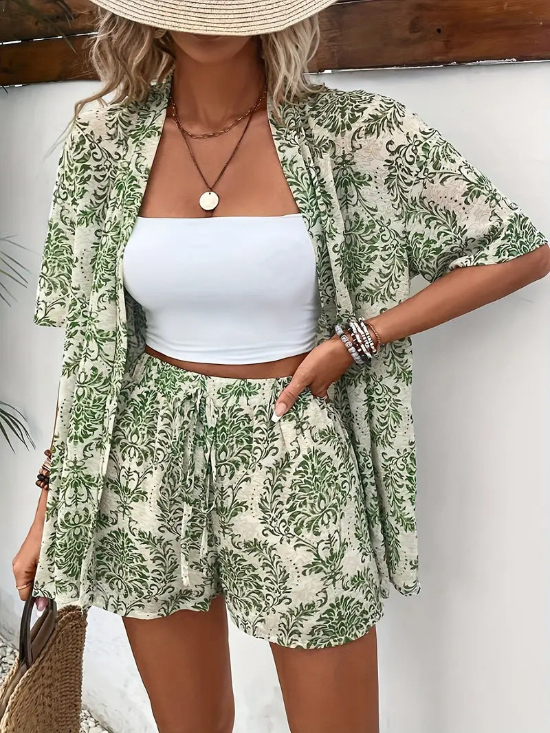 Galia | Atmungsaktives, Leichtes Kimono-Set mit Blumenmuster und Shorts 5