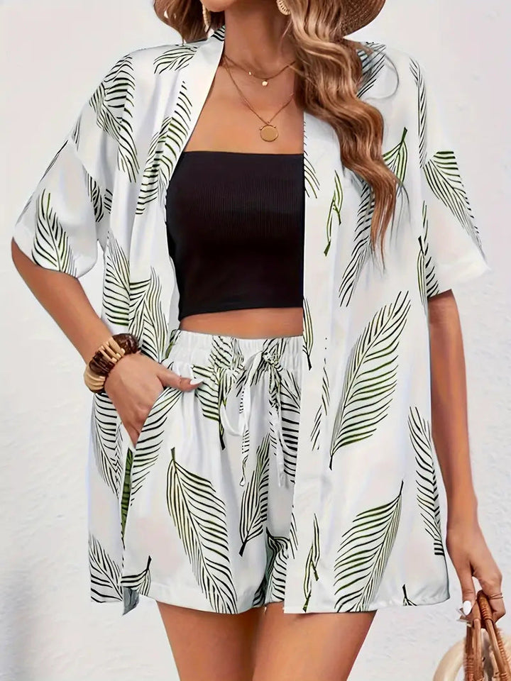 Galia | Atmungsaktives, Leichtes Kimono-Set mit Blumenmuster und Shorts 8