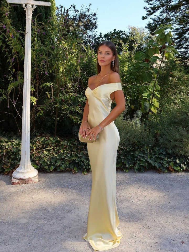 Giselle | Abendkleid Schulterfrei Elegant Satin für Hochzeit Lang 0