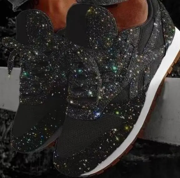 Glimmer | Elegante, Atmungsaktive Damen Glitzer Schuhe – Silber Glitzer Sneakers 0