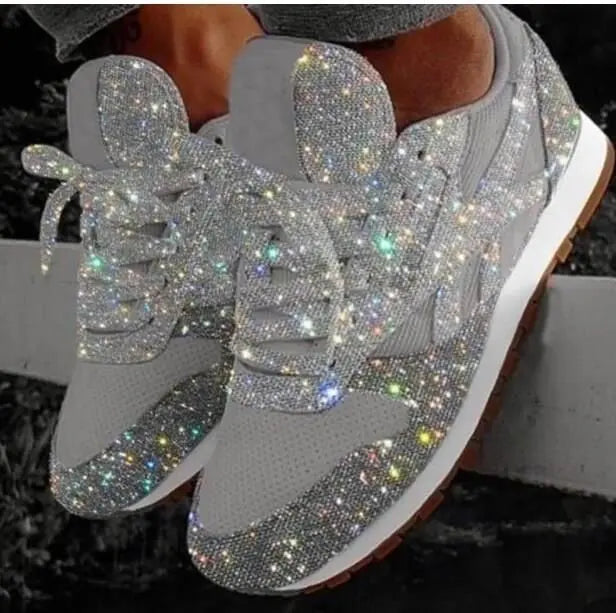Glimmer | Elegante, Atmungsaktive Damen Glitzer Schuhe – Silber Glitzer Sneakers 4