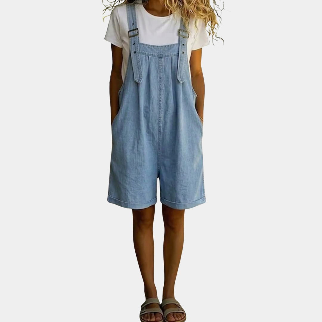 Hannah | Kurze Latzhose aus gewaschenem Vintage-Denim 1