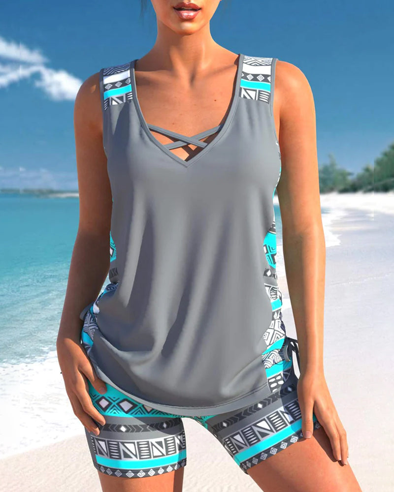 Heidi-Mode | Elegantes, Geometrisches &amp; Bequemes Druck Tankini Set 0