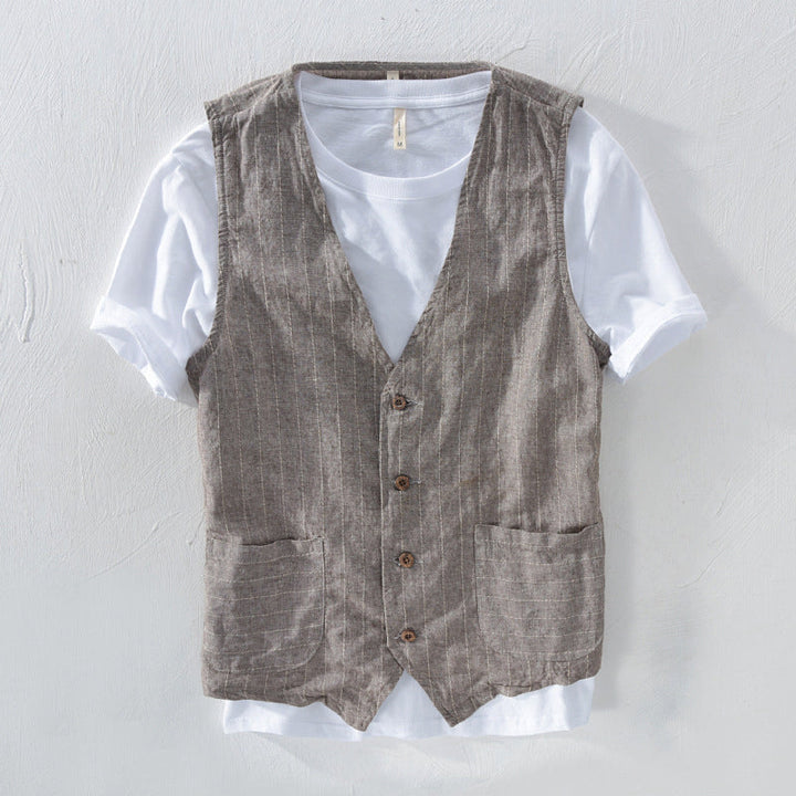 Herren Weste Gestreift Leinen-Look 2