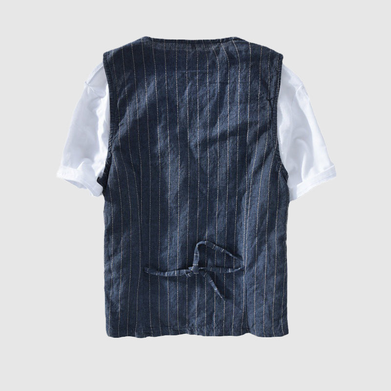 Herren Weste Gestreift Leinen-Look 3