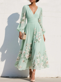 Flora | Elegantes florales V-Ausschnitt Midikleid für besondere Momente