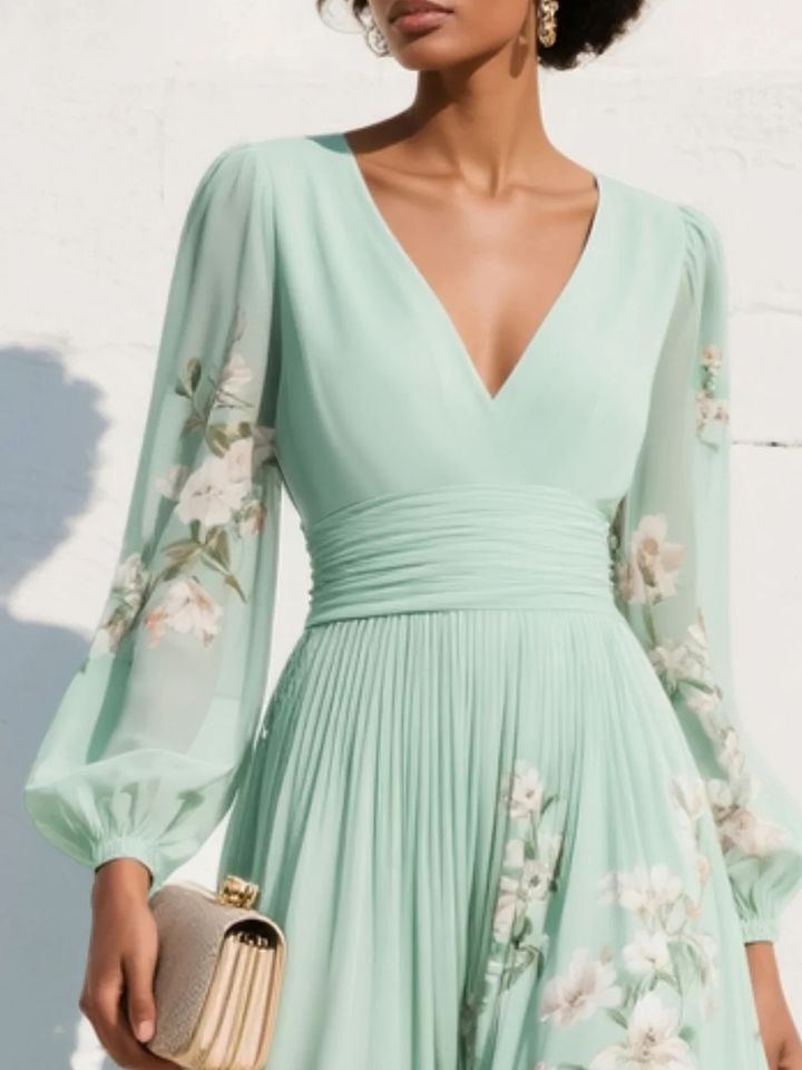Iris | Elegantes, Florales Midikleid mit V-Ausschnitt für Hochzeitsgast und Festliche Anlässe 3