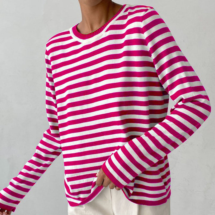 Isabella | Bequemer und warmer Langarmpullover mit maritim gestreiften Ärmeln 5