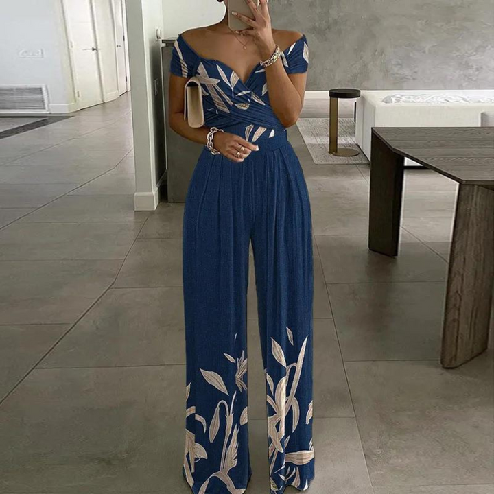 Isla | Eleganter, Schulterfreier Jumpsuit Damen mit Weitem Bein und Blumendruck 0