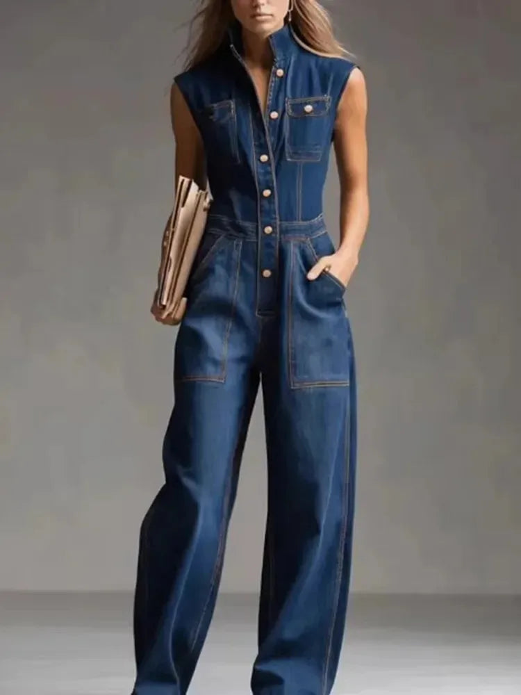 Isla | Hoch taillierter, Bequemer & Stilvoller Damen Jeans-Jumpsuit 0