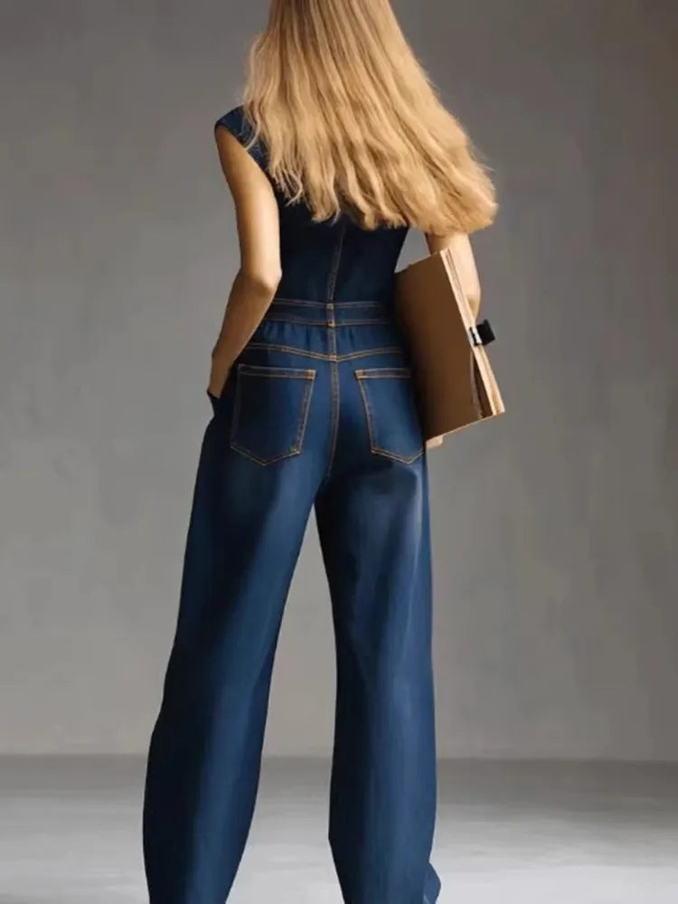 Isla | Hoch taillierter, Bequemer & Stilvoller Damen Jeans-Jumpsuit 2