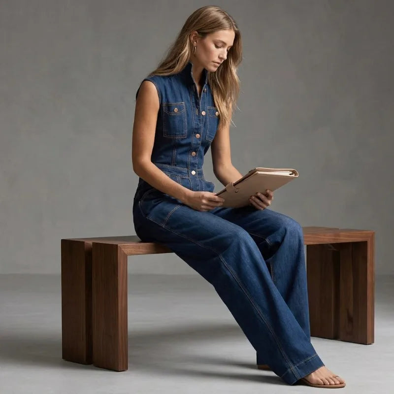 Isla | Hoch taillierter, Bequemer & Stilvoller Damen Jeans-Jumpsuit 4