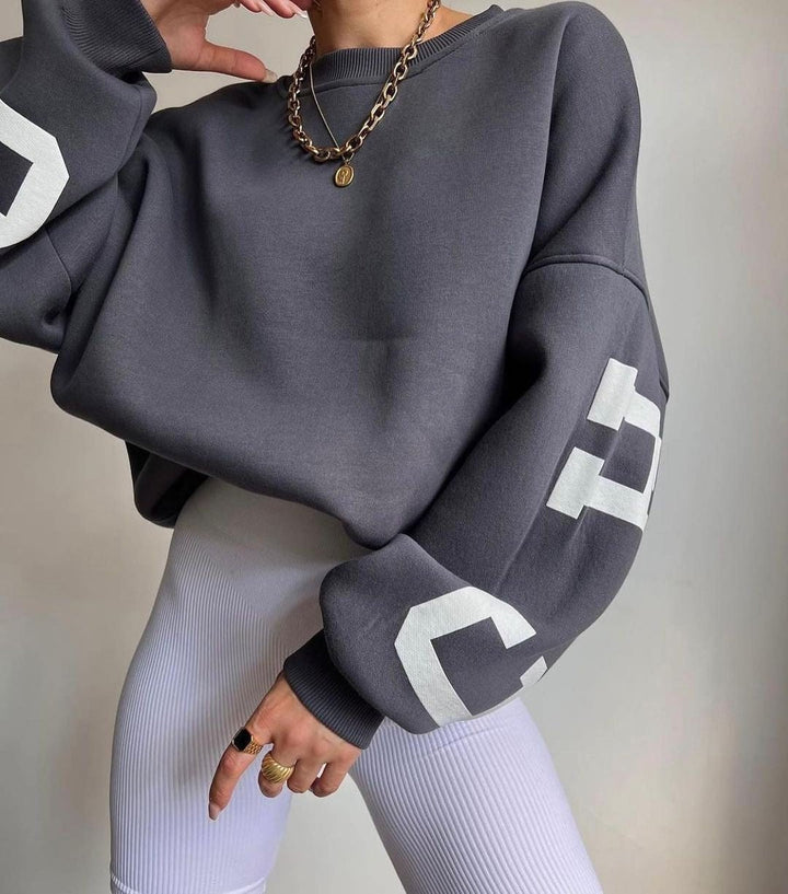 Isla | Oversized Damen-Pullover mit Fleecefutter, Rundhalsausschnitt und College-Ärmeln 2