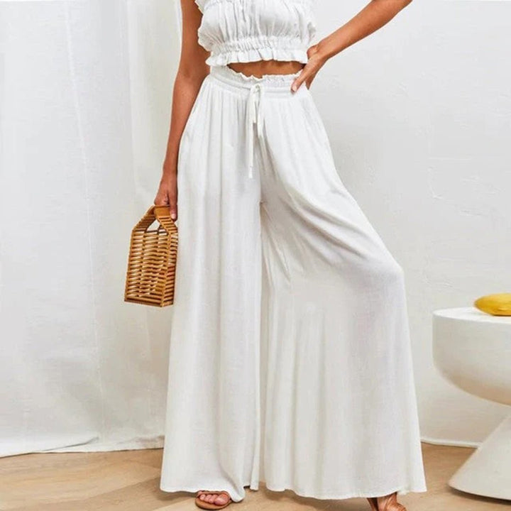 Jasmin | Fließende, Elegante & Bequeme Stoffhose Damen – Weiße Palazzo-Hose 1