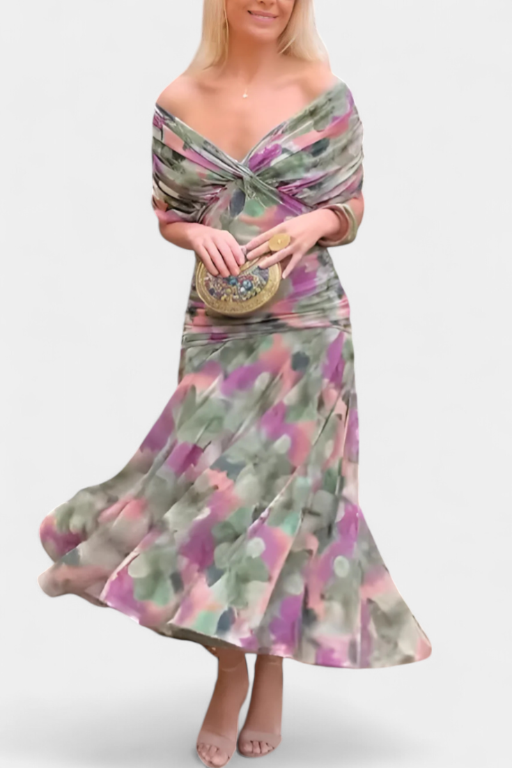 Jovita | Elegantes Maxikleid für Festliche Anlässe – Kunstvoller Blumendruck & Fließende Maxilänge 4