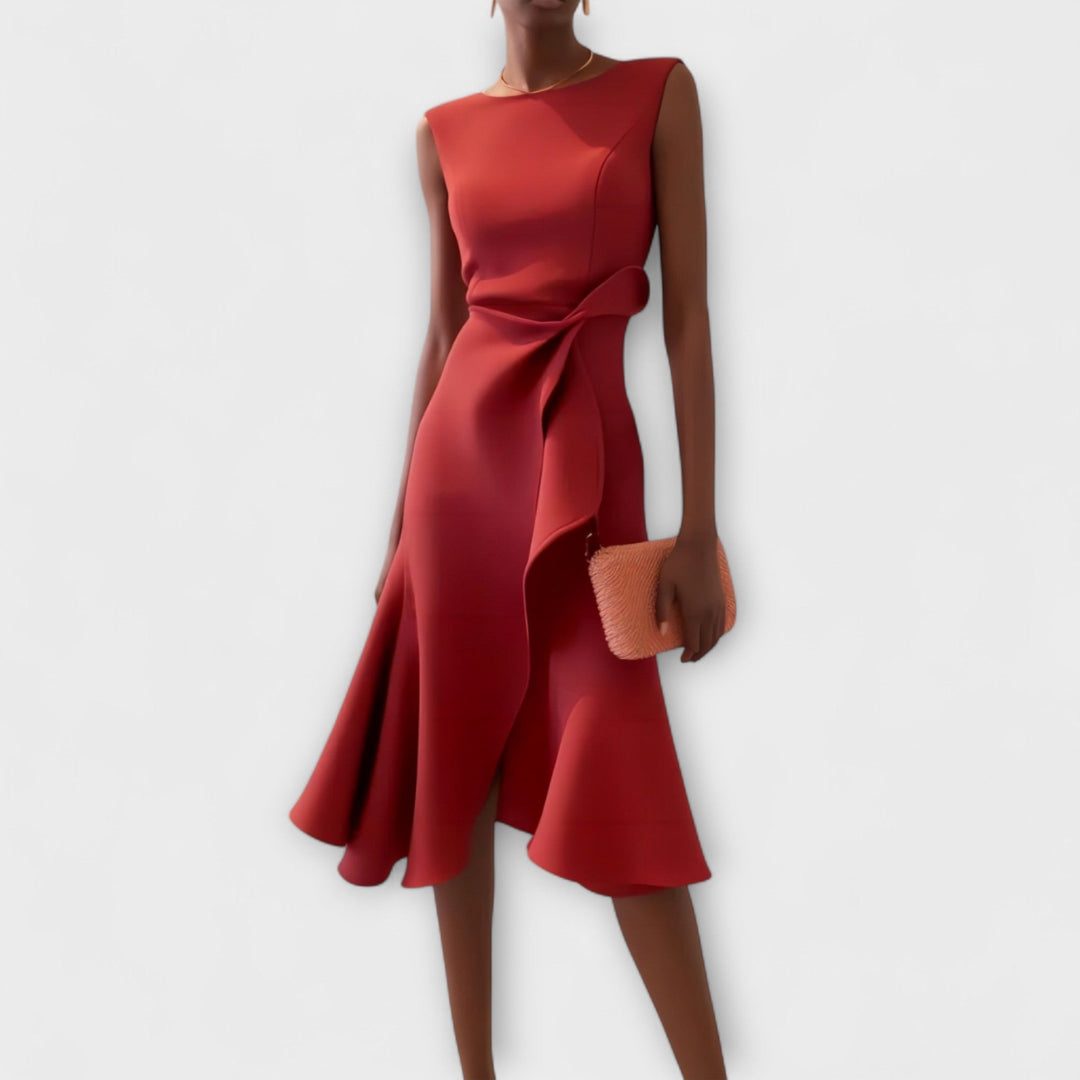 Katrin | Elegantes Festliches Kleid für Hochzeitsgäste – Asymmetrisches Midikleid für Damen 0
