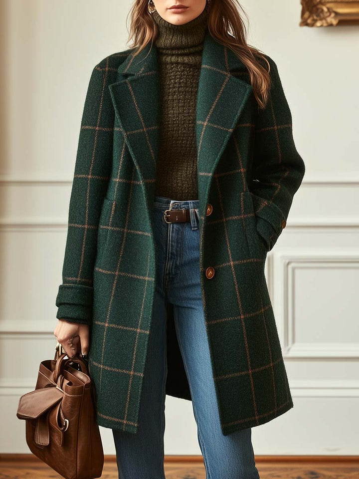 Kendra | Eleganter, Warmer Langer Damen Mantel – Zeitloser Winterlook im Karomuster 0