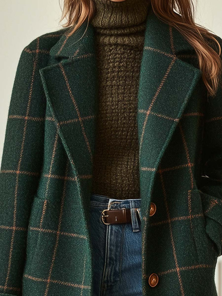 Kendra | Eleganter, Warmer Langer Damen Mantel – Zeitloser Winterlook im Karomuster 1