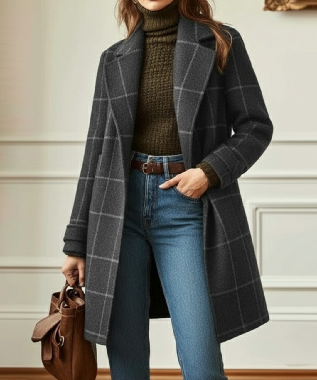 Kendra | Eleganter, Warmer Langer Damen Mantel – Zeitloser Winterlook im Karomuster 2