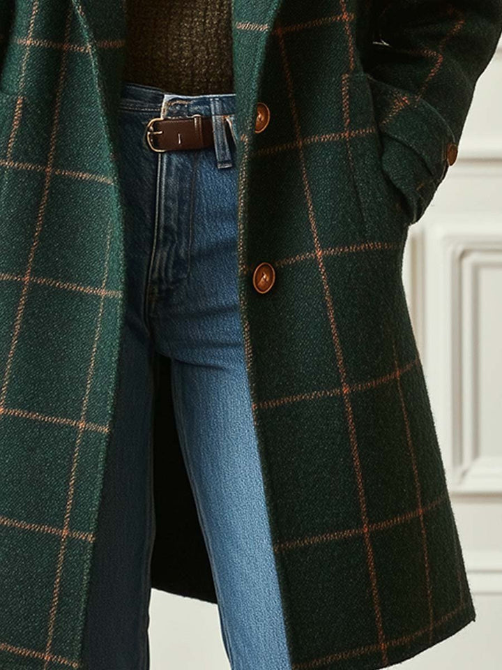 Kendra | Eleganter, Warmer Langer Damen Mantel – Zeitloser Winterlook im Karomuster 5