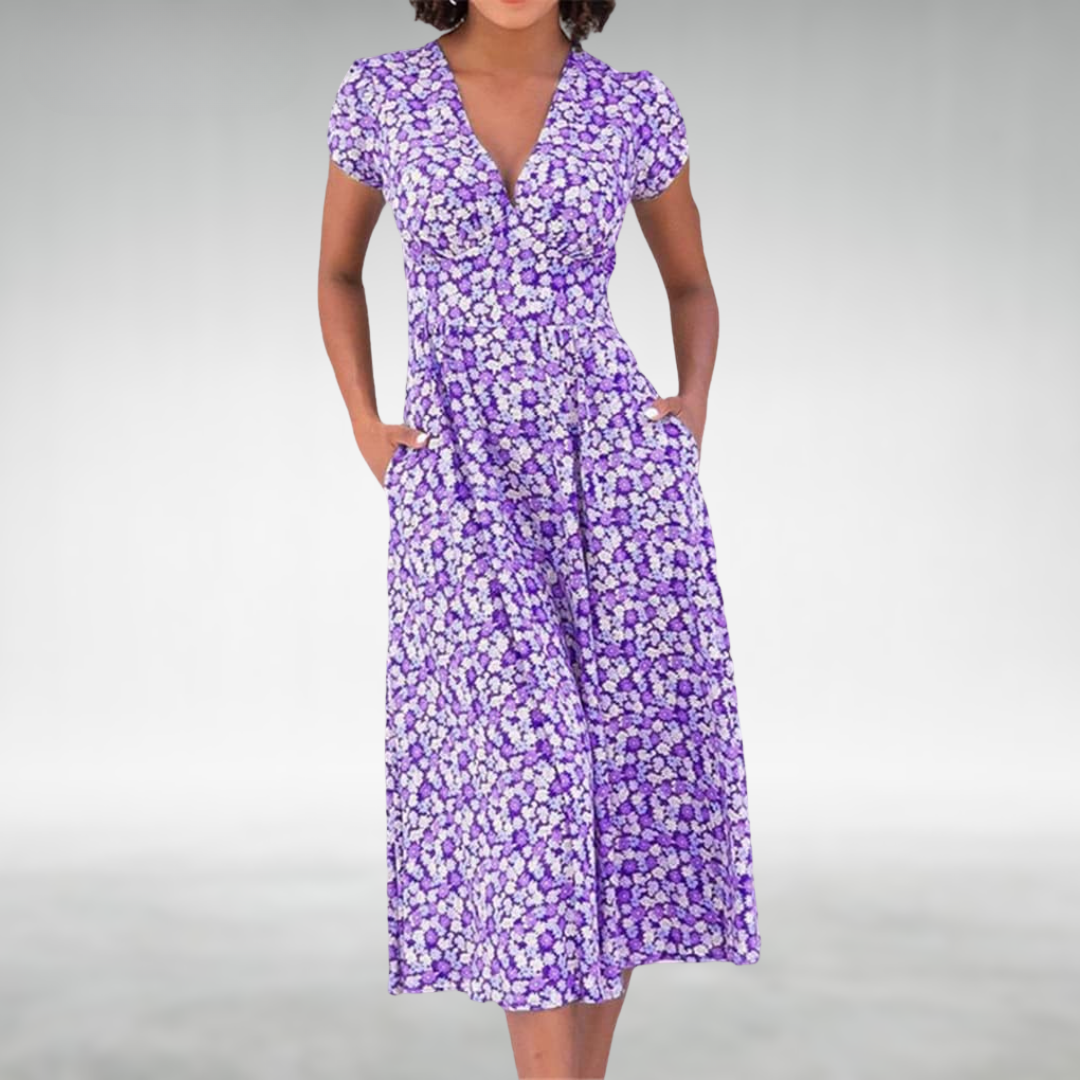 Kira | Elegantes Midikleid Sommer – Floraler Druck &amp; V-Ausschnitt für Damen 2