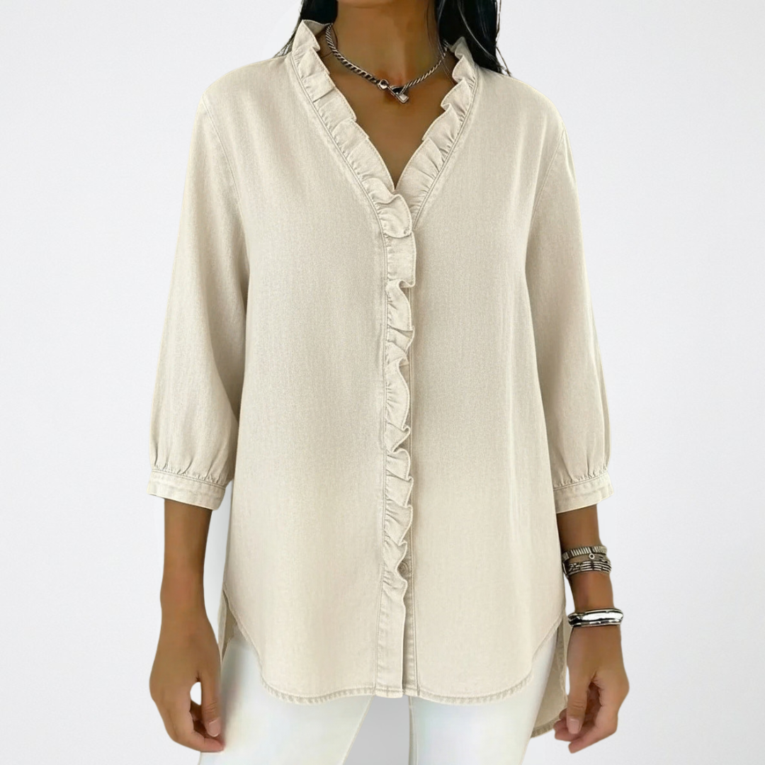 Klaudia | Elegante Damenbluse mit verspielten Rüschen-Details 8