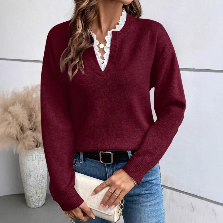 Lena | Eleganter Strickpullover mit Spitzen-V-Ausschnitt 6