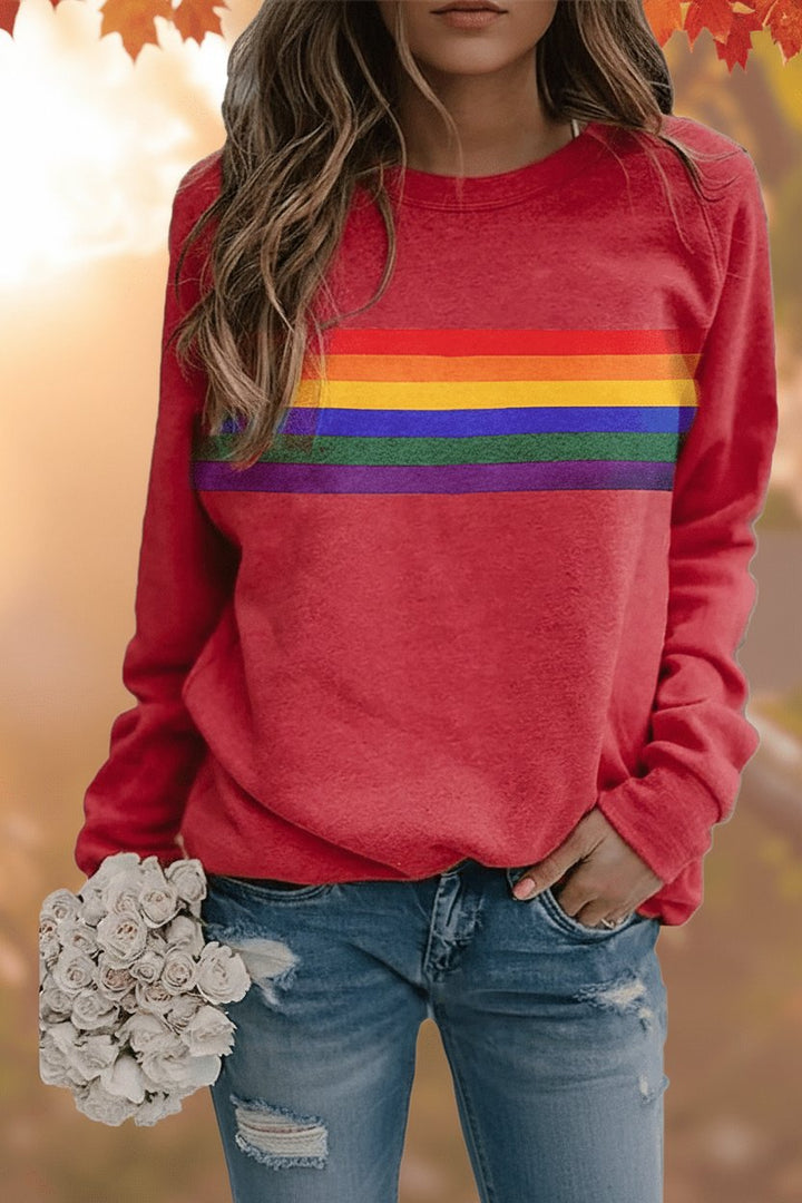 Lily | Damen-Pullover mit Regenbogenstreifen und Rundhalsausschnitt in lockerer Passform 0