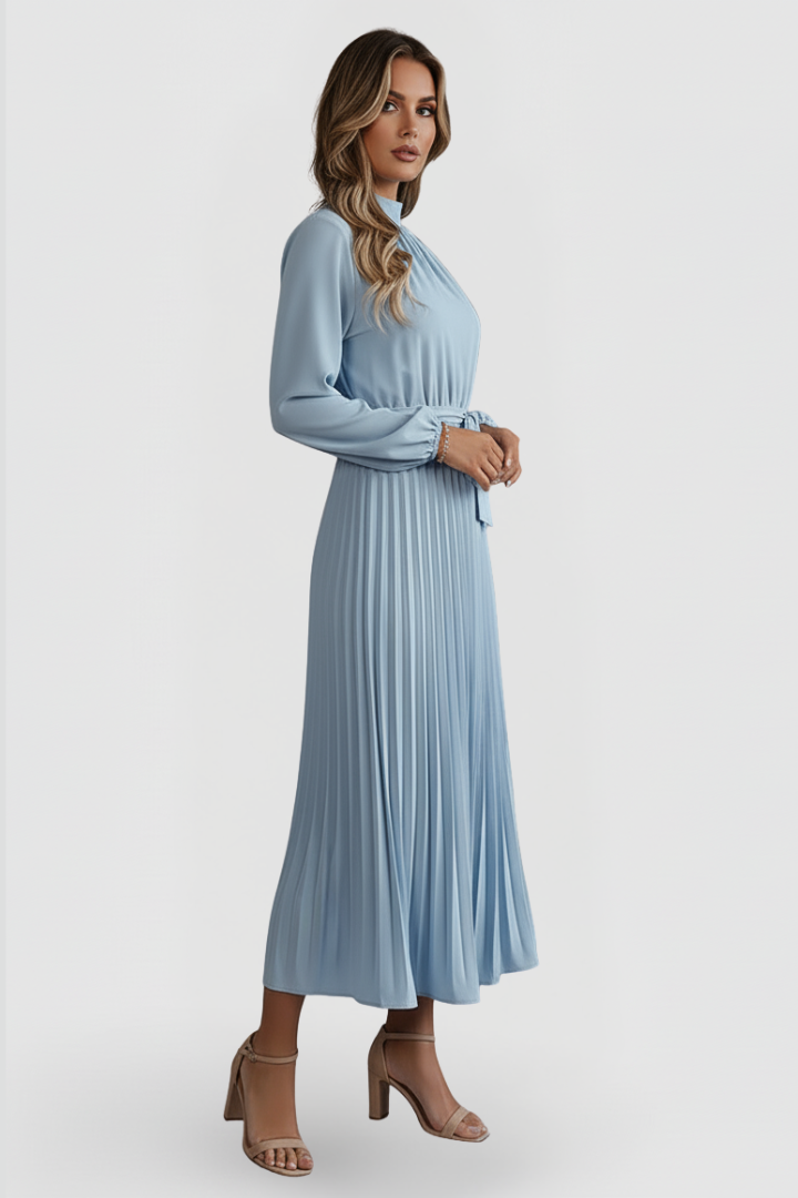 Lina | Elegantes, Plissiertes &amp; Vielseitiges Midikleid mit Stehkragen 2
