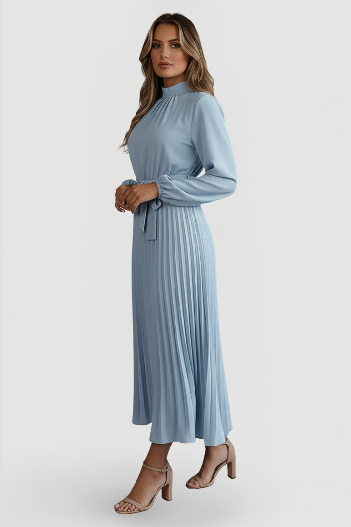 Lina | Elegantes, Plissiertes &amp; Vielseitiges Midikleid mit Stehkragen 4