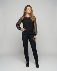 Jennifer | Elegantes Pailletten Top mit Transparente Ärmel