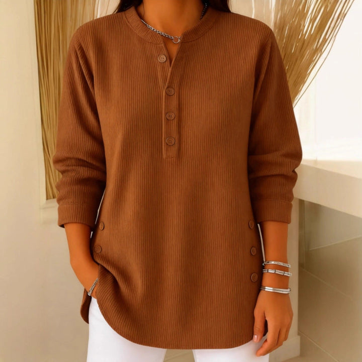 Livia | Bequemes Langarm Henley-Oberteil mit Rippstruktur 6