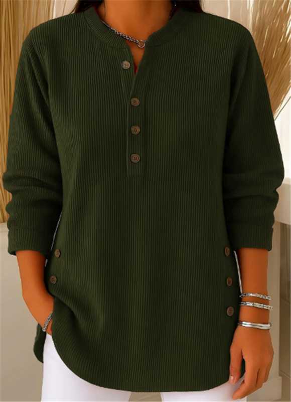 Livia | Bequemes Langarm Henley-Oberteil mit Rippstruktur 8