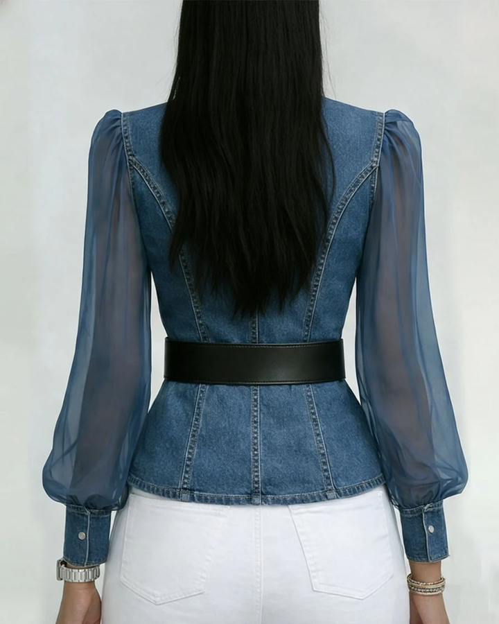 Livia | Elegant Slim Fit Jeansoberteil mit Chiffonärmeln 2