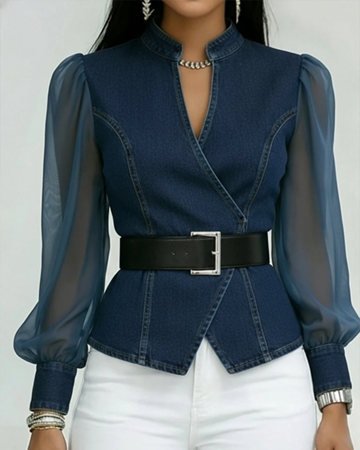 Livia | Elegant Slim Fit Jeansoberteil mit Chiffonärmeln 3
