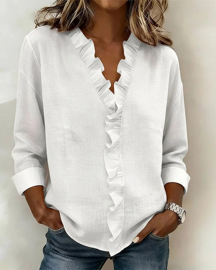 Livia | Elegante Rüschenbluse mit V-Ausschnitt für Damen 1