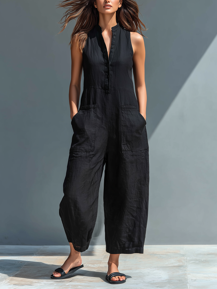 Livia | Eleganter Ärmelloser Damenoverall mit Stehkragen 1