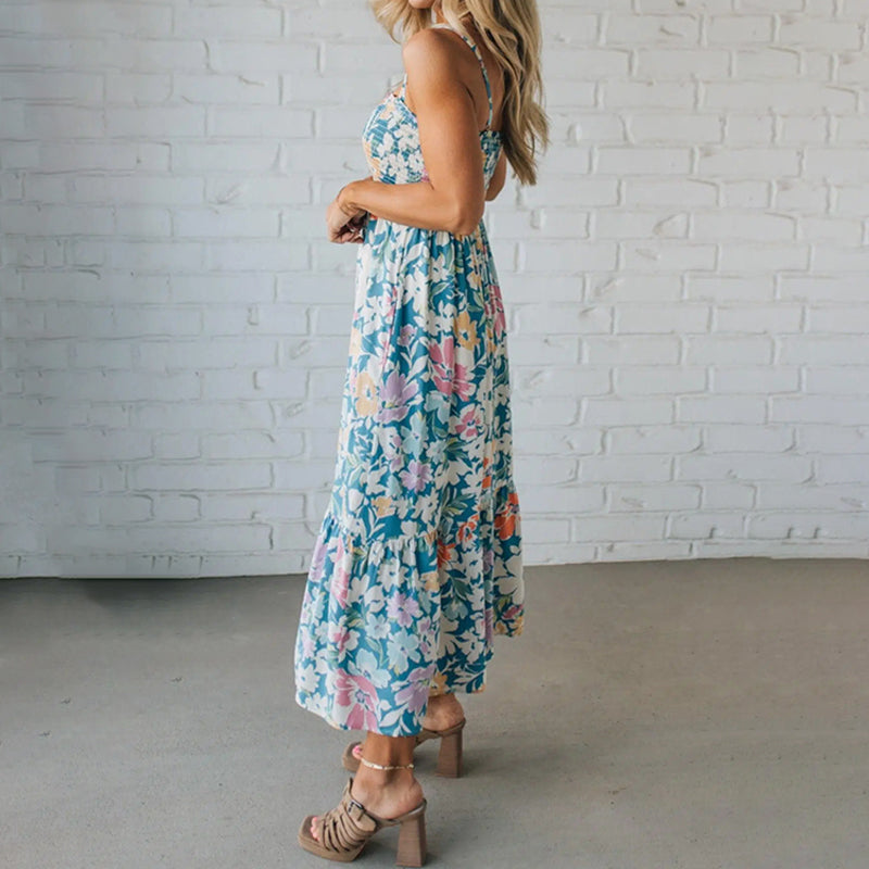 Livia | Fließendes Blumenmuster Maxikleid mit Verstellbaren Trägern 3