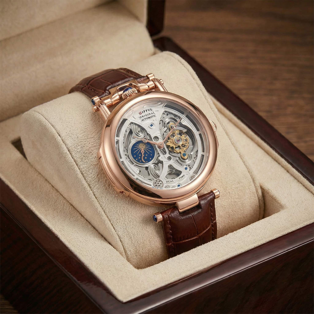 Lumos | Elegante Automatische Skelett-Herrenuhr mit Lederarmband 1