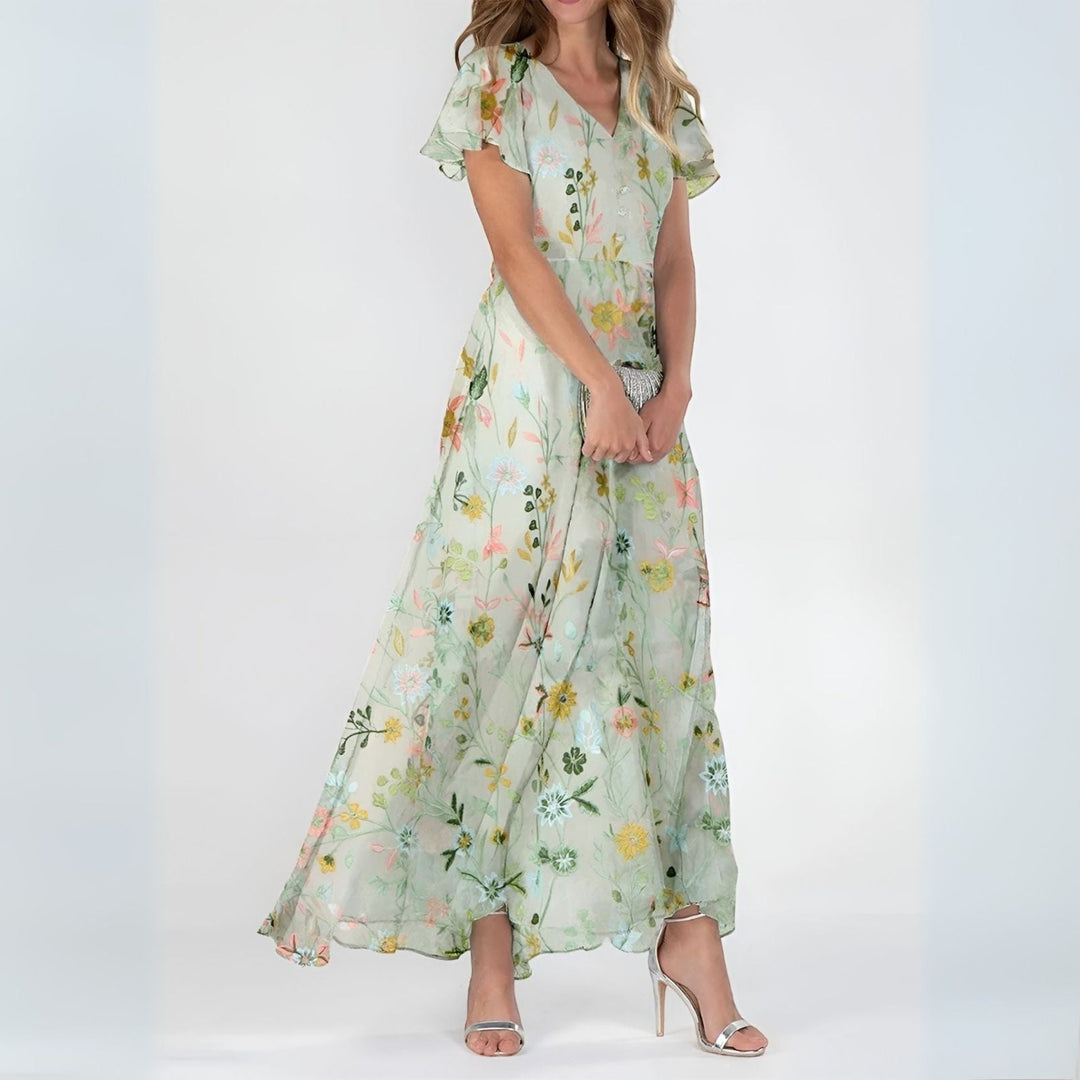 Lunara | Elegantes Aquarell-Blumendruck Maxi Kleid 3