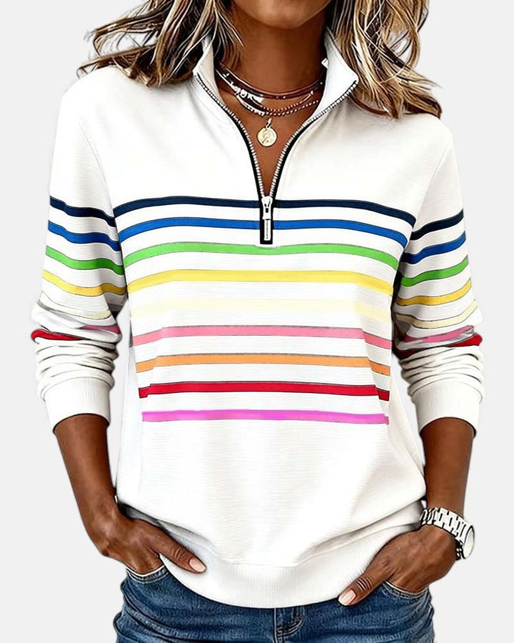 Madison | Damen-Sweatshirt mit Viertelreißverschluss, gestreift, langärmlig 2