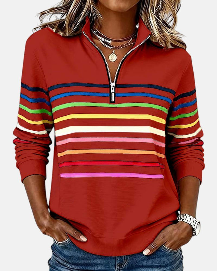 Madison | Damen-Sweatshirt mit Viertelreißverschluss, gestreift, langärmlig 3